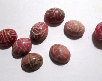8 Vintage Genuine Rhodonite Scarabs, Carved with Sides 10mm x 8mm, Jewelry Supply