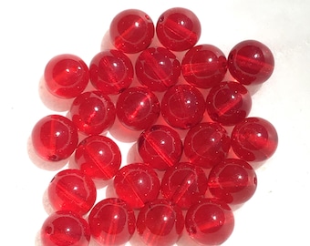 8 Bright Red Vintage Glass Round Beads, 10mm, Translucent Cherry Beads for Jewelry Making