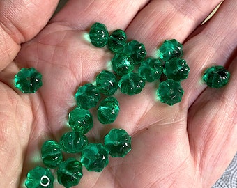 35 Vintage Transparent Teal Green Rondel Glass Beads, 8mm x 6mm, Spacer Beads, Czech D14-02