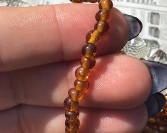 100 (8g) Translucent Amber Glass Round Beads, 4x5mm