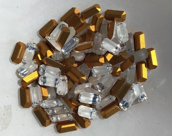 10 Vintage White and Clear Givre Baguettes with Gold Foil Backs, 9mm