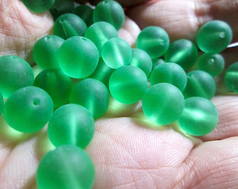 Vintage Translucent Etched/Frosted Green Round Beads, 7mm or 10mm, U-Pick  Czechoslovakia, 7MM, 10MM