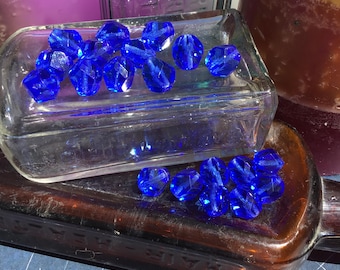 8 Faceted Sapphire Blue Preciosa Glass Beads, 10mm
