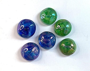 1 Vintage Luster Cabochon in Green or Blue with White Swirl Glass, Approx 20mm