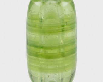 20 Vintage Striated Spring Green, White and Clear Glass Beads, West Germany, Average 10.3mm long x 5.3mm