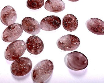 4 Amethyst Marbleized Pinhole Floral Glass Cabochons, Japan Approx.12 x 10mm and 14mm x 10.5mm