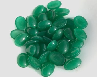 12 Translucent Peking Green Oval Domed Cabochons, 13mm
