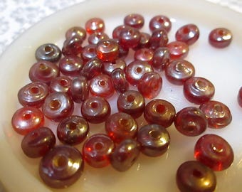 12 Vintage Lampwork AB Red Petite Rondelle, Disk, Spacer Beads, 6mm
