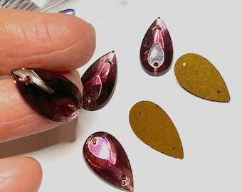 1 Vintage Large Amethyst 20mm x 1mm Glass Sew On Stones, Gold Foil, West Germany