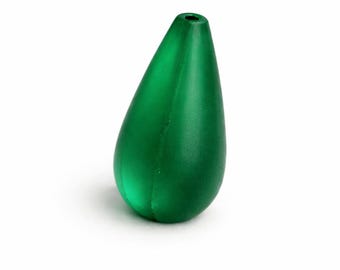 6 Vintage Emerald Green Frosted Glass Drop Beads – 22mm