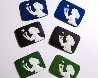 4 Vintage Girl Catching Butterfly, Hand Painted Glass, Germany, 3 Colors U-Pick