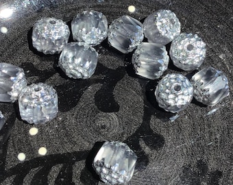 24 Clear Textured Round Glass Beads – 8mm – Vintage Jewelry Making Supplies, Sparkle Ribbed Beads
