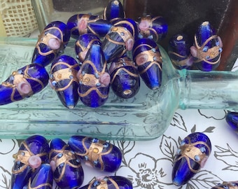 1 Transparent Cobalt Blue Glass Wedding Beads, Large Teardrop Beads, Focal Bead, 24mm long