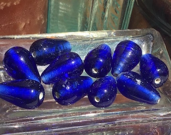 4 Deep Blue Tube Beads – 17mm – Vintage Jewelry Making Supplies, Craft Glass Beads, Bold Boho Accent Beads