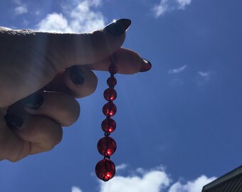 8 Translucent Bright Red Glass Bead Connectors, 10mm