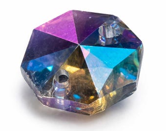 20 Clear AB Glass Octagon Beads, 14mm, Two-Hole Chandelier Crystals
