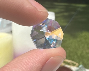 20 Clear AB Glass Octagon Beads, 14mm, Two-Hole Chandelier Crystals