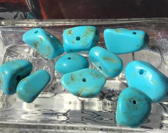 6 Turquoise Blue Vintage Stone Nugget Beads, Mixed Shape Natural Look for Jewelry Making