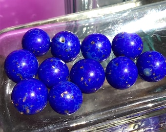 8 Cobalt Blue with Gold Specks Lapis Glass Beads, 10mm