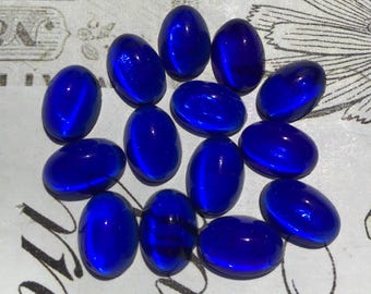 6 Vintage Translucent Cobalt Blue High Domed Cabochons, 12mm