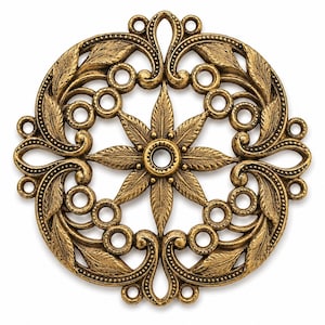 1 Vintage Raw Brass Floral Cast Findings, Miriam Haskell, 43mm, Dapped w/ Places for Rhinestones, Light or Dark