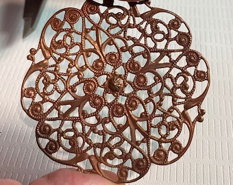 1 Large Vintage Raw Brass Filigree Finding Round Design. Approx. 64in Diameter, Miriam Haskell