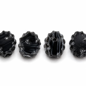 Vintage Imitation Agate Glass Cabochons, 14x12mm Odd Shape, Black Grey, Western Germany 1950s, Morris Berger NYC, Lot of 10