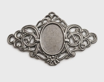6 Vintage Pewter Tone Stampings, Cabochon Frame, 52mm x 34.75mm
