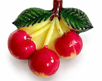 4 cabujones de celuloide con forma de racimo de cerezas vintage, Japón, aprox. 17 mm