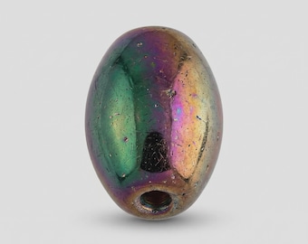 8 Metallic Iridescent Oval Glass Beads, 10mm Rainbow Oil-Slick Czech Beads