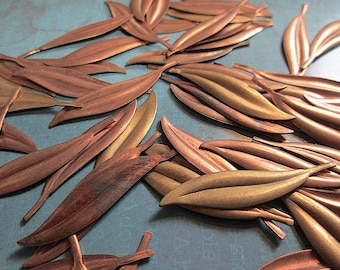 1 Vintage Copper Brass Color Metal Leaf Stampings, 36mm