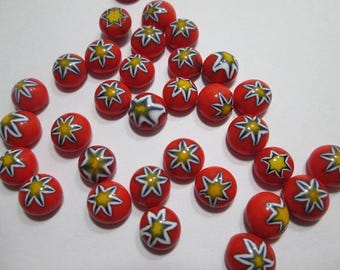 15 Vintage Glass Red Murano Cabochons