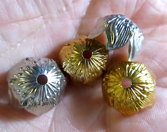 12 Stamped, Detailed, Flower, Floral Bead Caps, Patina and Sturdy, 2 metals, U=Pick