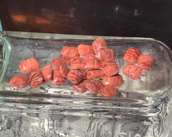 50 Striped Carnelian Glass Rhinestone Beads – 8mm – Vintage Jewelry Making Supplies, Retro Craft Beads