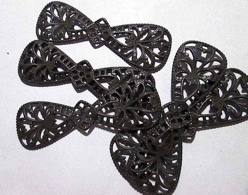 Dapped Stampings with Dark Patina Heavy Gauge 2 Vintage Brass Filigree Bow Tie