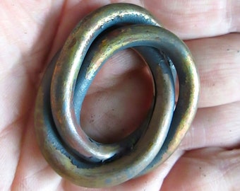 2 Vintage Oval Copper Twisted Rings, Connector, Loop, Focal Piece, Large 35 x 44mm