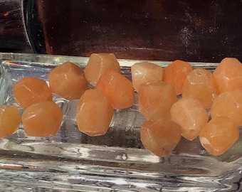 8 Orange Faceted Stone Beads – 11mm Chunky Vintage Gemstone Style Beads for Jewelry Making