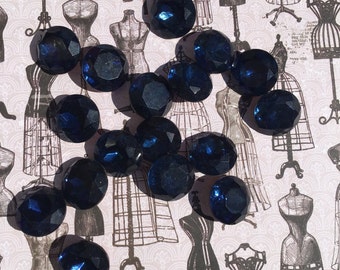 4 Vintage Montana Blue Faceted Glass Rhinestones with Gold Foil Backing, 15mm