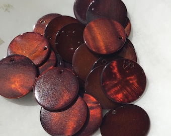 1 Deep Red Vintage Glass Disc Beads, 20mm Shimmering Flat Dangle Drops for Jewelry Making