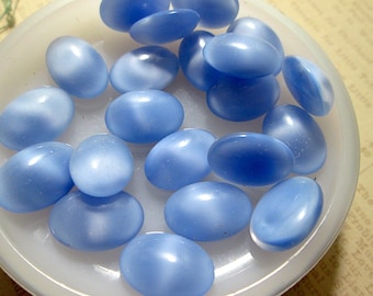 8 Vintage Blue Moonstone Oval Glass Cabochons, German, 14/10mm