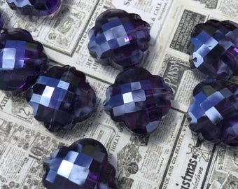 2 Faceted Vintage Deep Purple Lucite Beads, 18mm