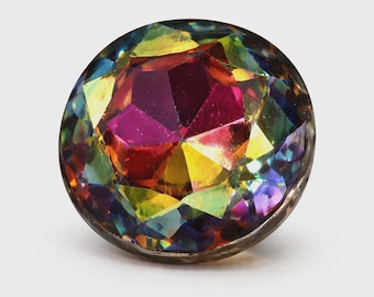 10 Vintage West German Vitrail Glass Jewels - Faceted Cushion Back Rounds, 8.5mm