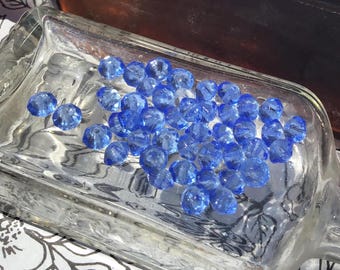 12 Sapphire Blue Vintage Glass Faceted Beads, 6mm Round Jewelry Making Beads