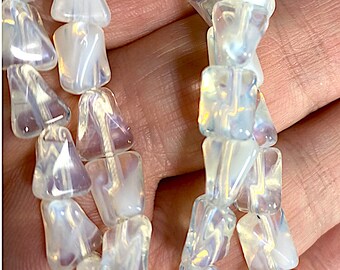 25 Handmade Opal, Opaline Twist Rectangular Glass Beads, Japanese, 9mm D19-7