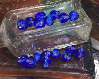 12 Cobalt Blue Vintage Glass Twist Beads, 11mm, Wavy Petal Shape for Jewelry Making