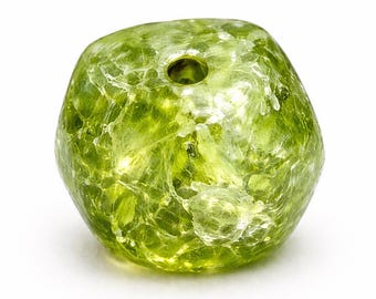 14 Spring Green and Clear Glass Crackle Beads, 8mm Baroque, Nugget Beads, Germany