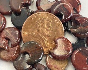 8 Small Red Natural Stone, Moon Beads, 10mm