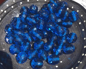 8 Vintage Sapphire Blue Glass Faceted Round Beads, 10mm – Retro Jewelry Making Supplies