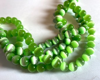 24 Vintage Spring Green Tiger Eye Glass Round Beads,  Approx. 8mm  Diameter