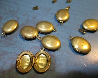 6 Vintage Plain Brass Oval Lockets, Earrings, Pendants, Jewelry Component Finding, Heavy Gauge, Patina